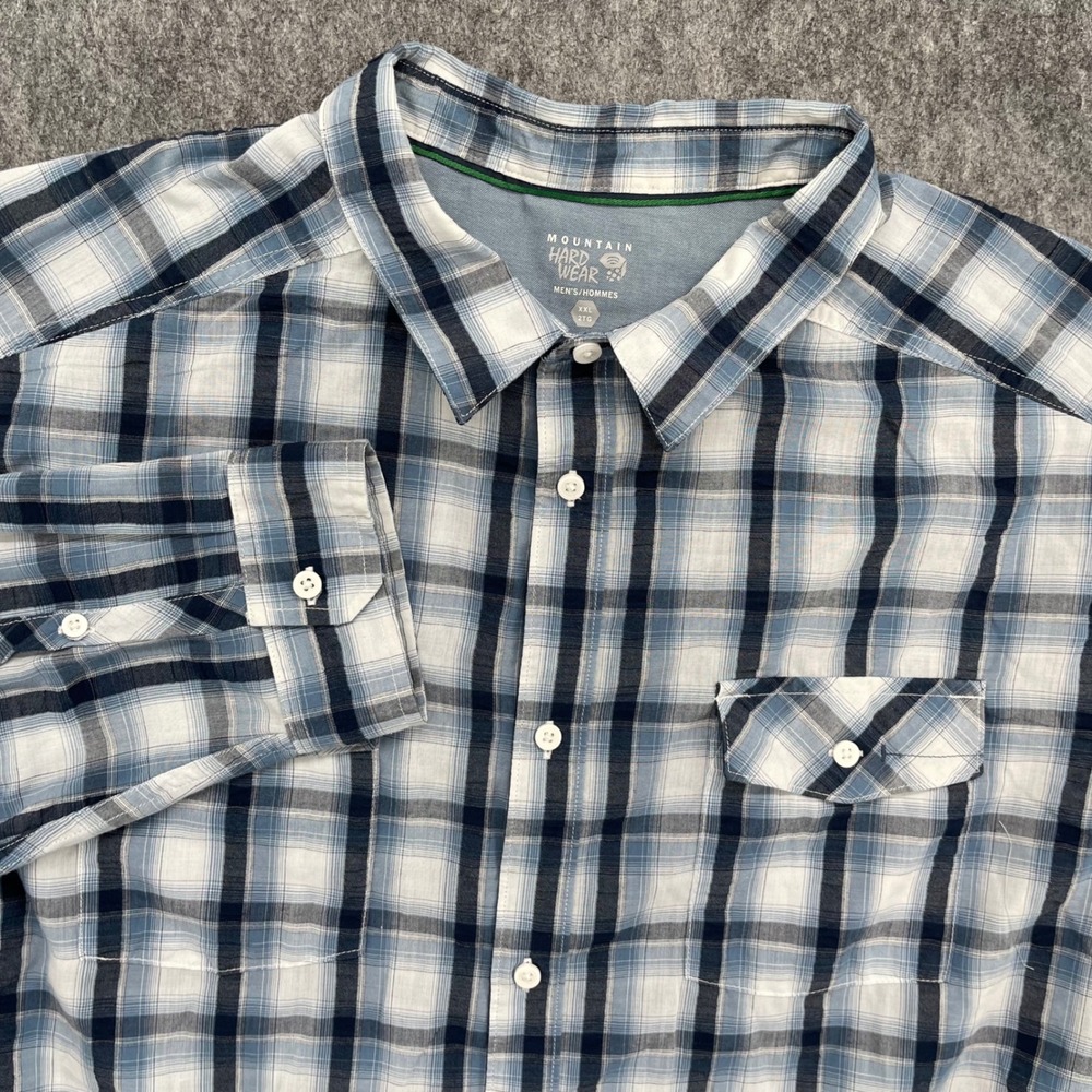 Mountain Hardwear Shirt Mens 2XL Blue Plaid Long Sleeve Button Down Hiking